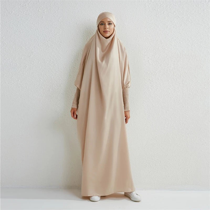 Muslim Abaya Hooded Smocking Sleeve One - piece Prayer Dress Women Jilbab Islamic Clothing Dubai Saudi Black Robe Turkish Modesty - Bako Bako