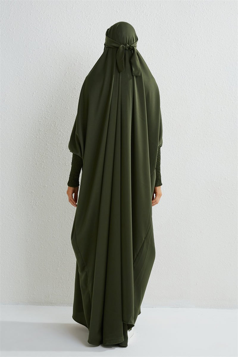 Muslim Abaya Hooded Smocking Sleeve One - piece Prayer Dress Women Jilbab Islamic Clothing Dubai Saudi Black Robe Turkish Modesty - Bako Bako