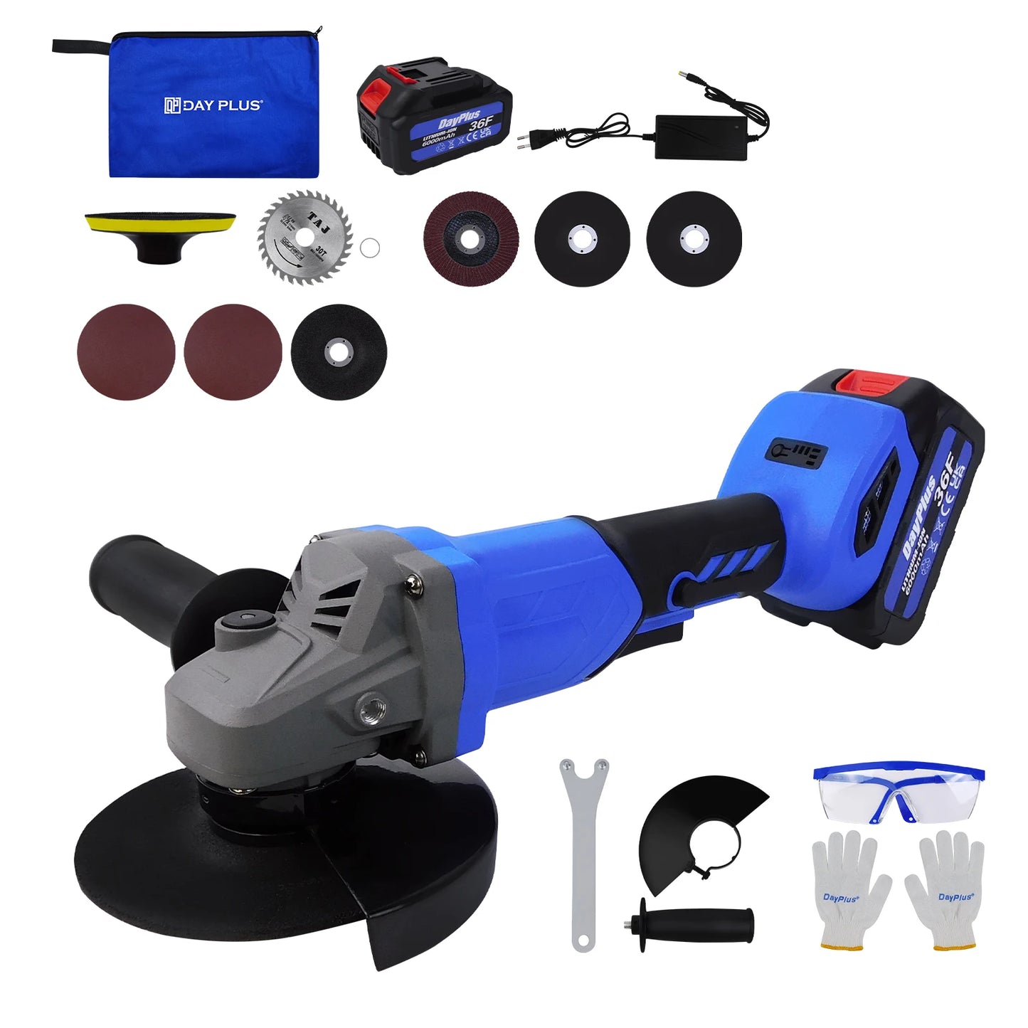 Cordless Angle Grinder 21V Brushless Tool 3000mAh Battery, 2 - Position Adjustable Auxiliary Handle for Cutting/Grinding/Polishing - Bako Bako