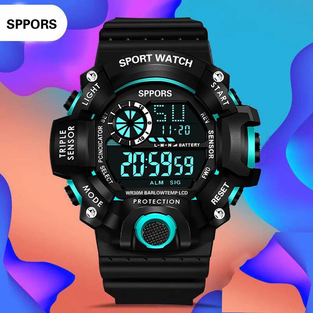Fashion Men's Watch Sports Electronic Wristwatch Large dial Multifunctional Waterproof Luminous Alarm Kids Male's Military Watch - Bako Bako