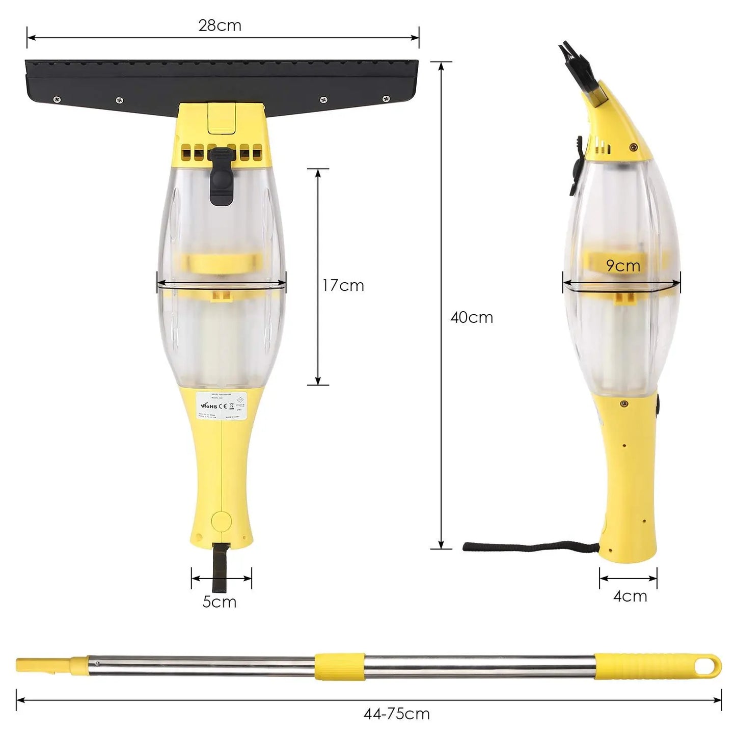 Window Vacuum Cleaner Set with Telescopic Handle Spray Bottle,280mm Blade Suitable for Table, Tiles, Mirrors and Glass, Electric - Bako Bako