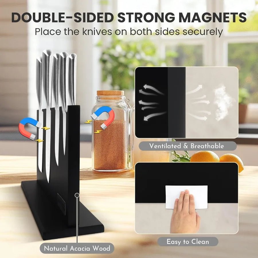 Large Black Magnetic Knife Holder 16 Inch XXL Magnetic Knife Block Kitchen Counter Universal Knife Display Rack Multifunctional - Bako Bako