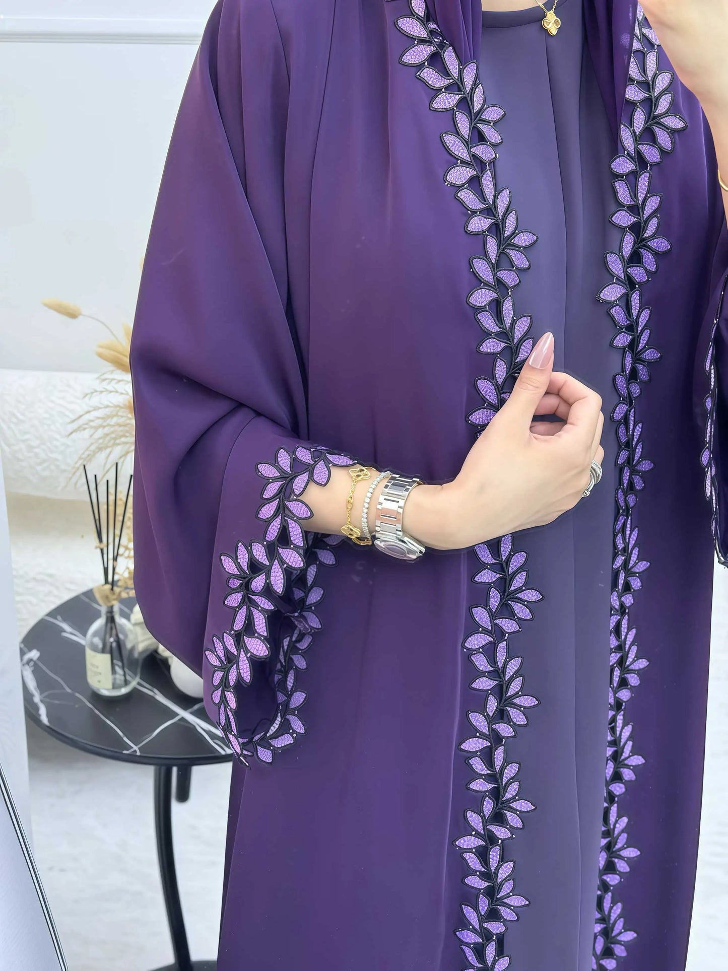Dubai Elegant Beige Abaya for Muslim Women - Intricately Crafted with Multicolored Embroidery Piece in Islamic Modest Fashion - Bako Bako