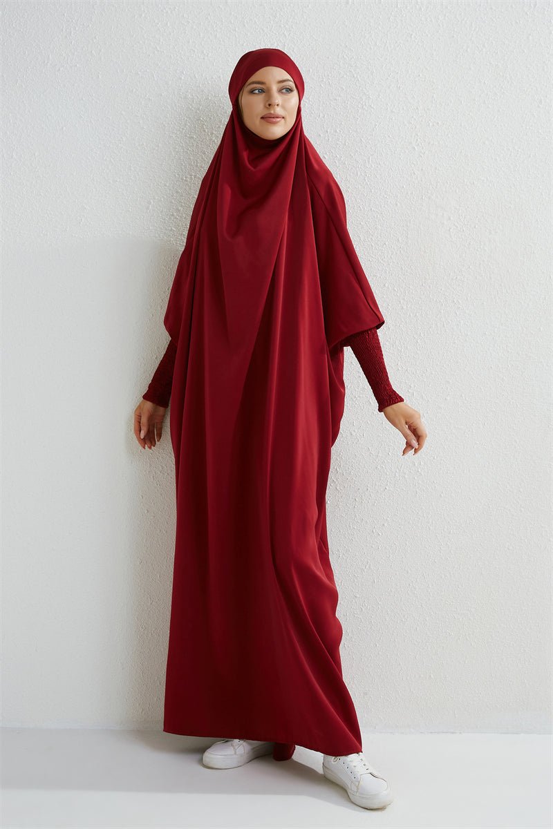 Muslim Abaya Hooded Smocking Sleeve One - piece Prayer Dress Women Jilbab Islamic Clothing Dubai Saudi Black Robe Turkish Modesty - Bako Bako