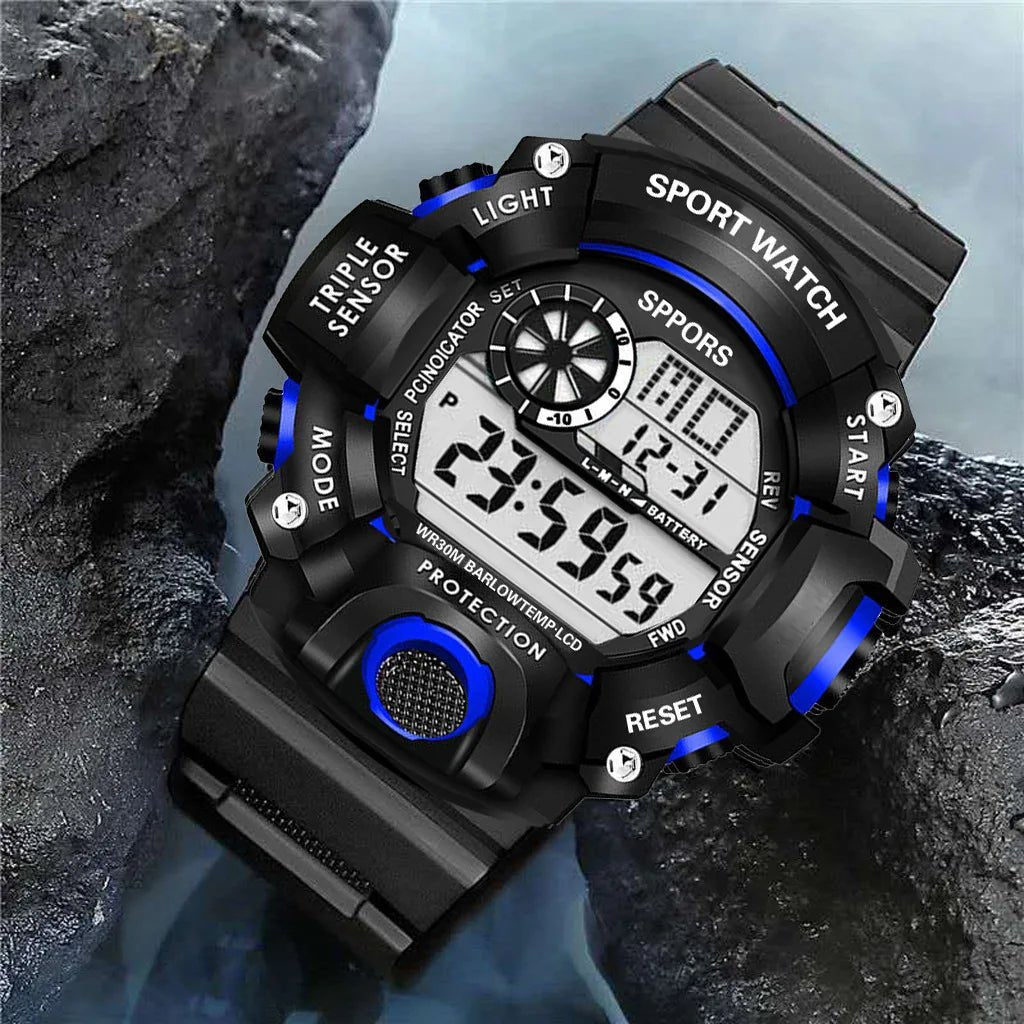 Fashion Men's Watch Sports Electronic Wristwatch Large dial Multifunctional Waterproof Luminous Alarm Kids Male's Military Watch - Bako Bako