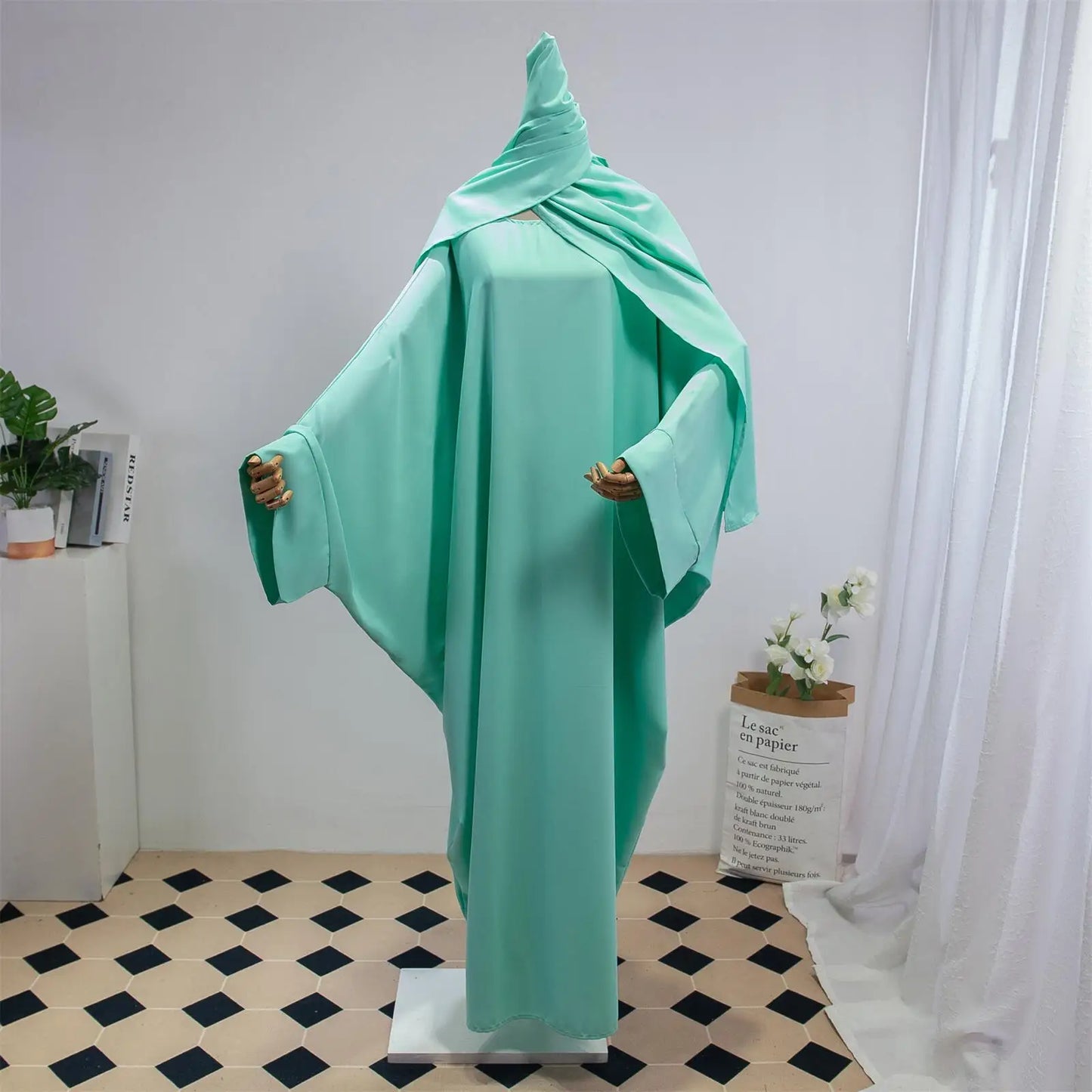 Two Pieces Muslim Abaya Women Jilbab Islamic With Hijab Clothing Dubai Saudi Robe Turkish Modesty Prayer Dresses Loose Kaftans - Bako Bako