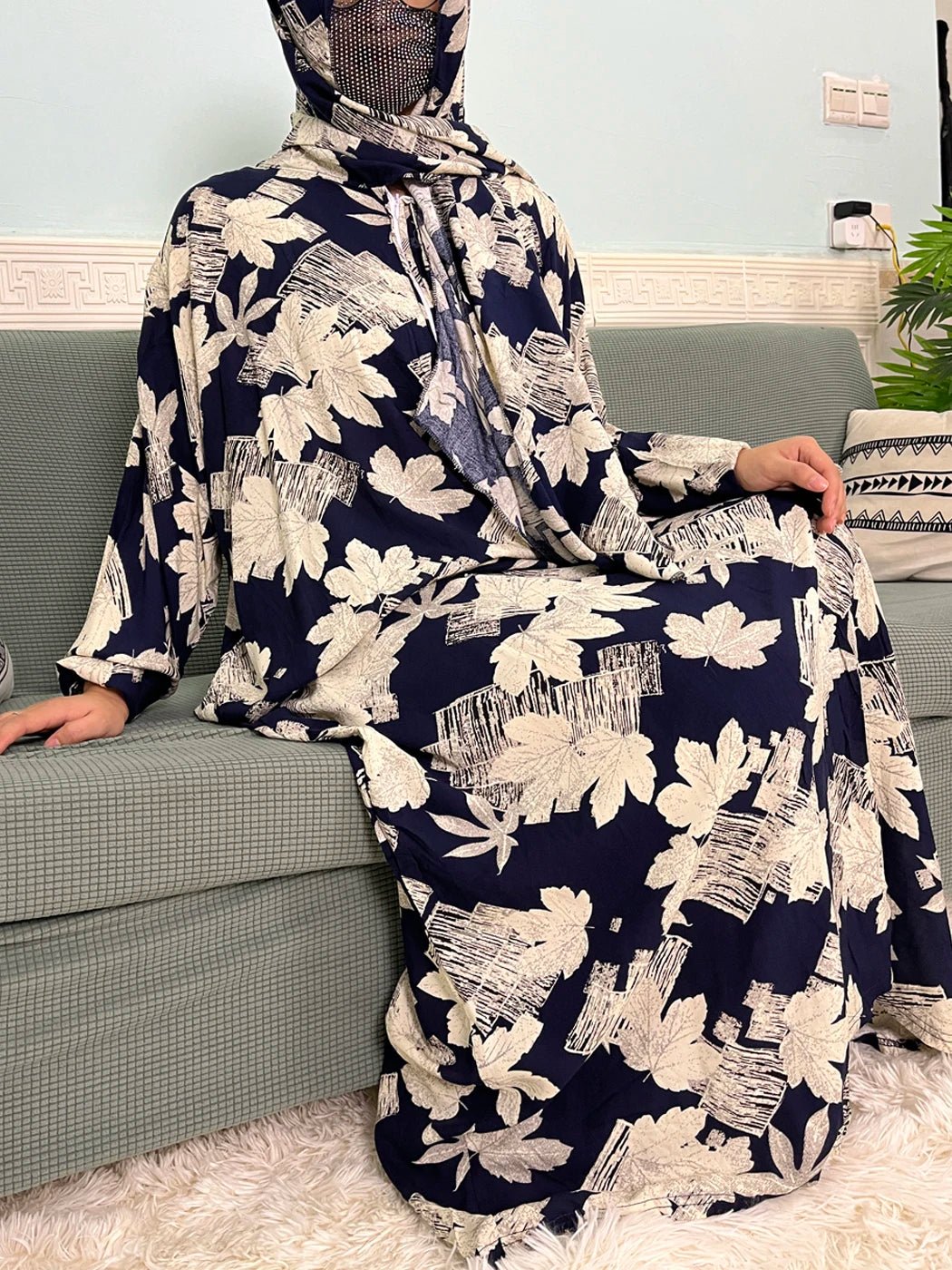 Muslim Cotton Abayas For Women Traditional Floral Ramadan Prayer Garment African Caftan Marocain Femme Robe Connected Headscarf - Bako Bako