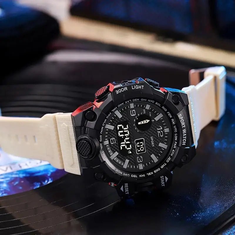 Fashion Men's Watch Sports Electronic Wristwatch Large dial Multifunctional Waterproof Luminous Alarm Kids Male's Military Watch - Bako Bako