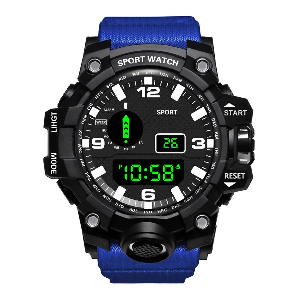 Fashion Men's Watch Sports Electronic Wristwatch Large dial Multifunctional Waterproof Luminous Alarm Kids Male's Military Watch - Bako Bako