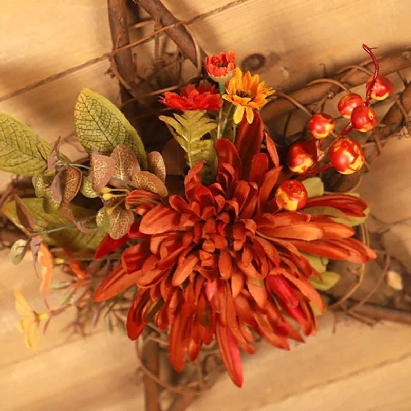 Star Heart Fall Wreath Sunflower Maple Leaf Harvest Wreath Artificial Thanksgiving Flower Garlands Door Wall Pendant Decor - Bako Bako