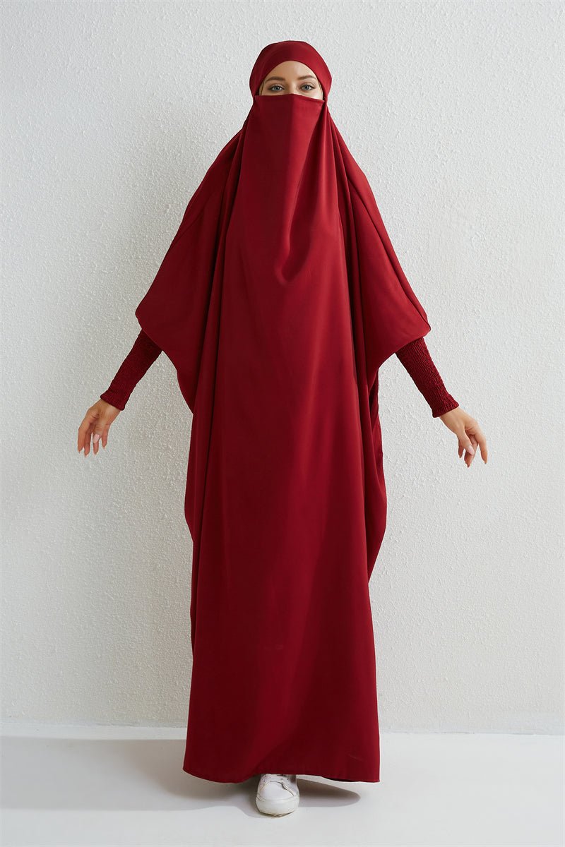 Muslim Abaya Hooded Smocking Sleeve One - piece Prayer Dress Women Jilbab Islamic Clothing Dubai Saudi Black Robe Turkish Modesty - Bako Bako