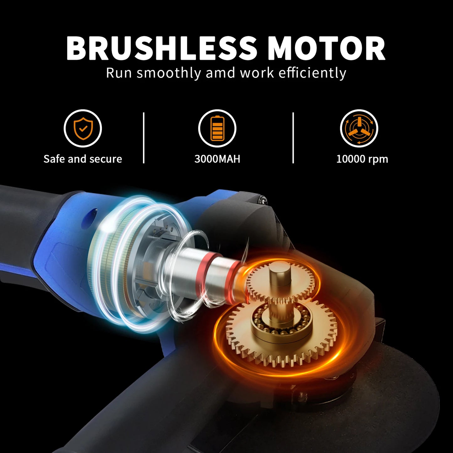 Cordless Angle Grinder 21V Brushless Tool 3000mAh Battery, 2 - Position Adjustable Auxiliary Handle for Cutting/Grinding/Polishing - Bako Bako