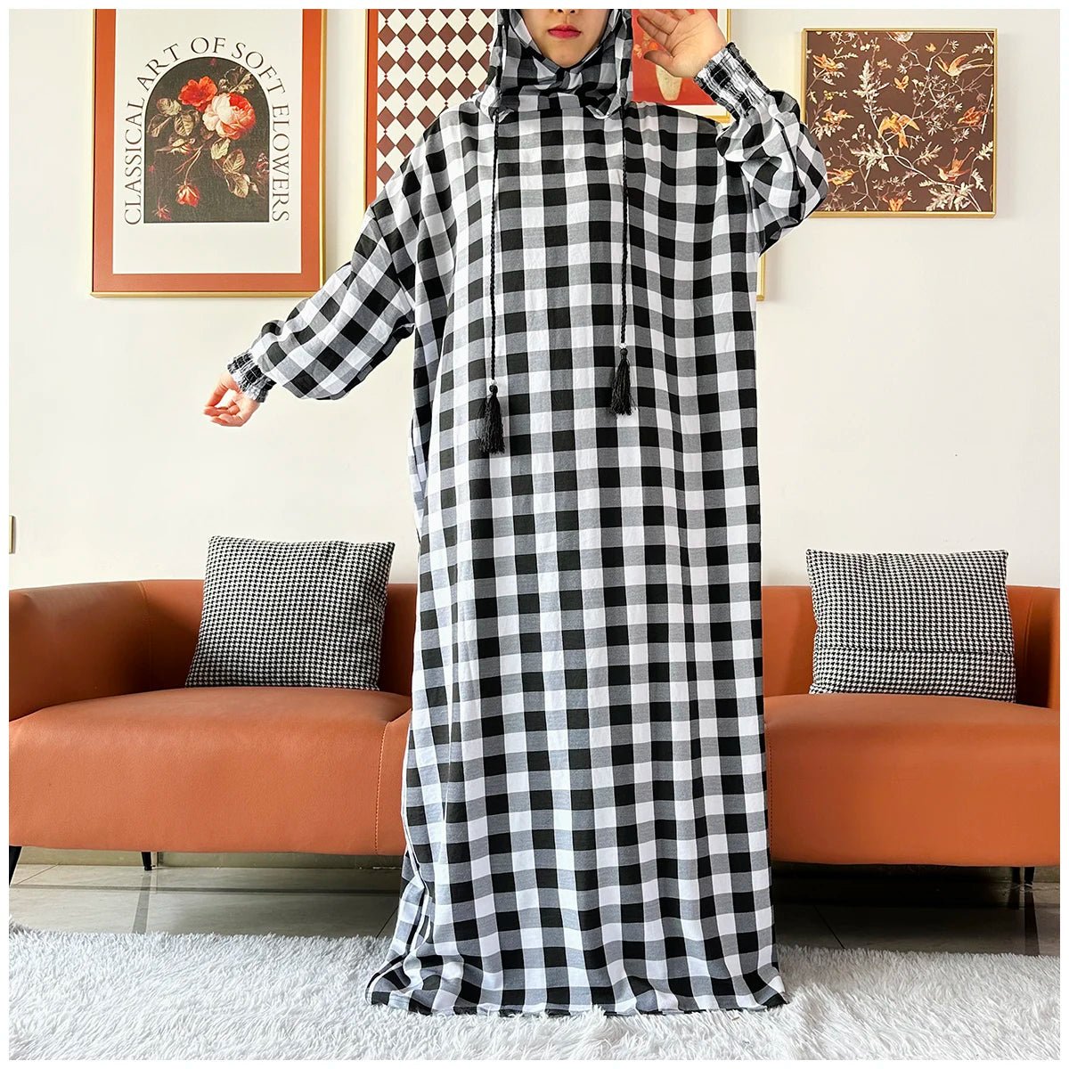 Latest Ramadan Women Abaya Two Hats Dubai Turkey Islam Prayer Clothes Sanding Cotton Fabric Dresses Islam Women Dress Kaftan - Bako Bako