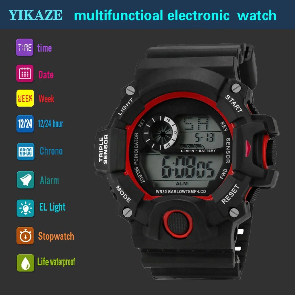 Fashion Men's Watch Sports Electronic Wristwatch Large dial Multifunctional Waterproof Luminous Alarm Kids Male's Military Watch - Bako Bako