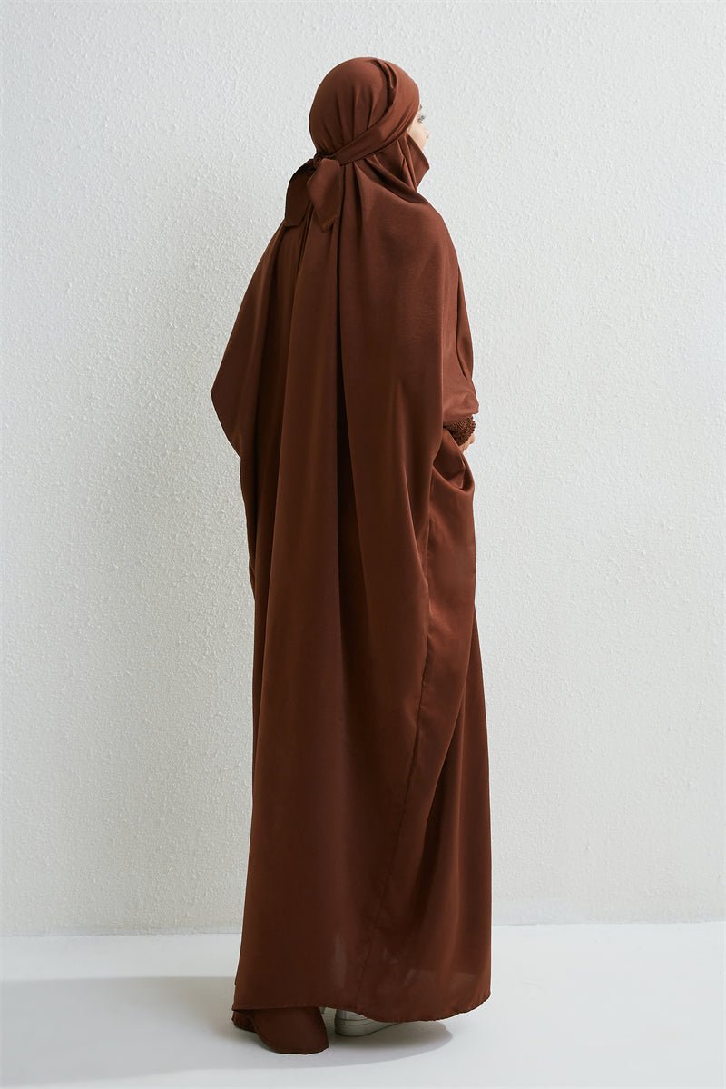 Muslim Abaya Hooded Smocking Sleeve One - piece Prayer Dress Women Jilbab Islamic Clothing Dubai Saudi Black Robe Turkish Modesty - Bako Bako