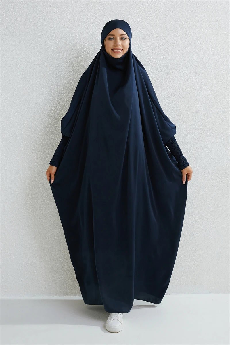 Muslim Abaya Hooded Smocking Sleeve One - piece Prayer Dress Women Jilbab Islamic Clothing Dubai Saudi Black Robe Turkish Modesty - Bako Bako