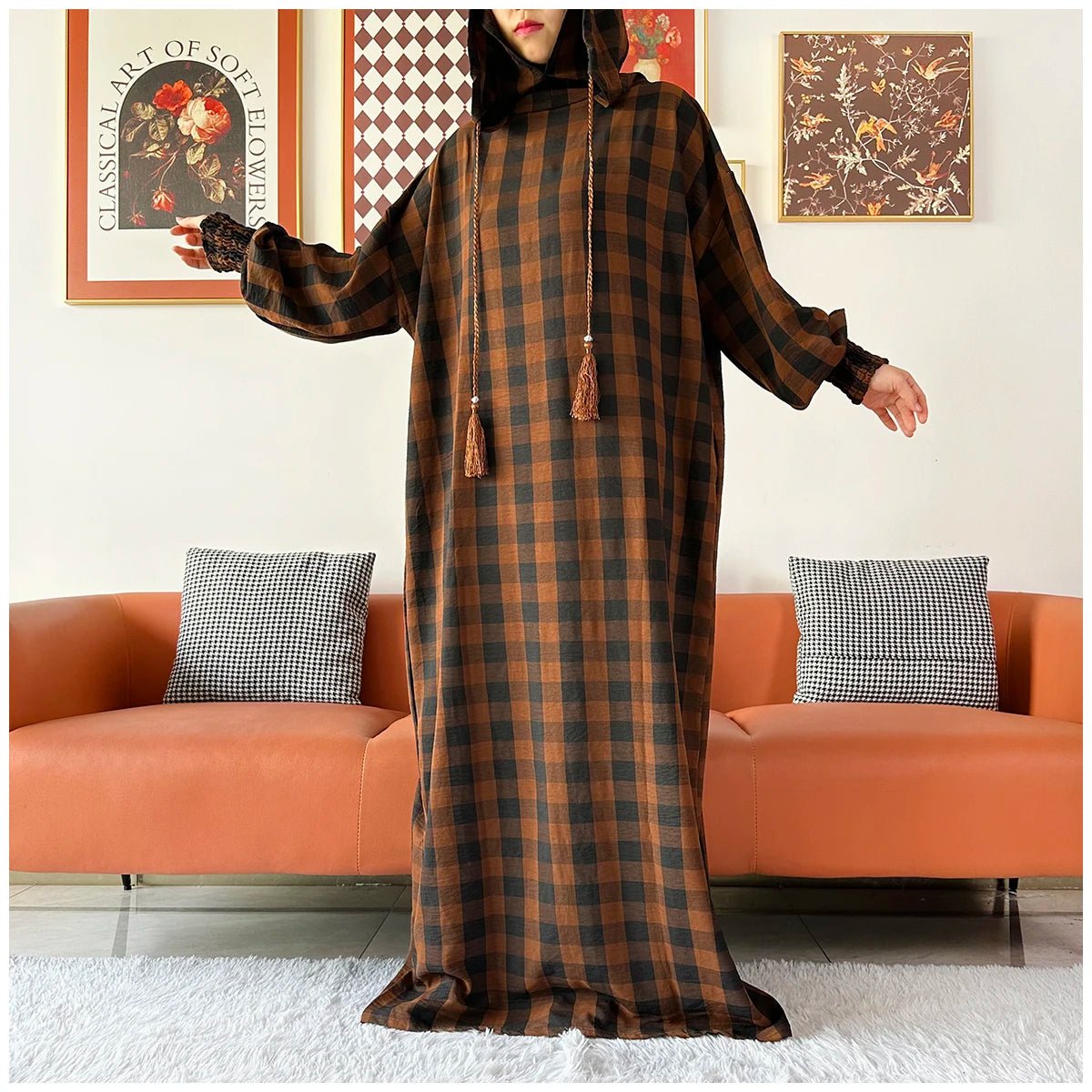 Latest Ramadan Women Abaya Two Hats Dubai Turkey Islam Prayer Clothes Sanding Cotton Fabric Dresses Islam Women Dress Kaftan - Bako Bako