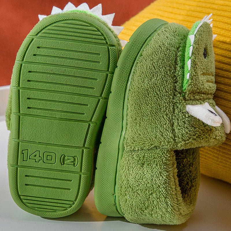 Boys' Dinosaur Slippers with Plush TPR Sole & Alligator/Crocodile Teeth - Warm Winter Indoor/Outdoor, Green & White Low - Top Easy Slip - On for, Cute Dino Footwear for Bedtime & Play - Bako Bako