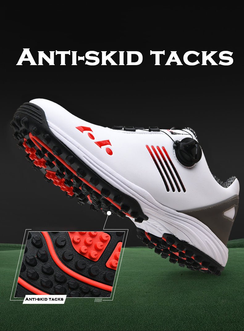 LEFUS Men's High Quality Golf Shoes with Non - Slip Rubber Sole & Swivel Button Closure - All - Weather All - Season Sneakers, Cushioned Insole, White & Black/Gray Athletic Footwear with Traction Tread - Ideal for Golf, Casual & Sp - Bako Bako