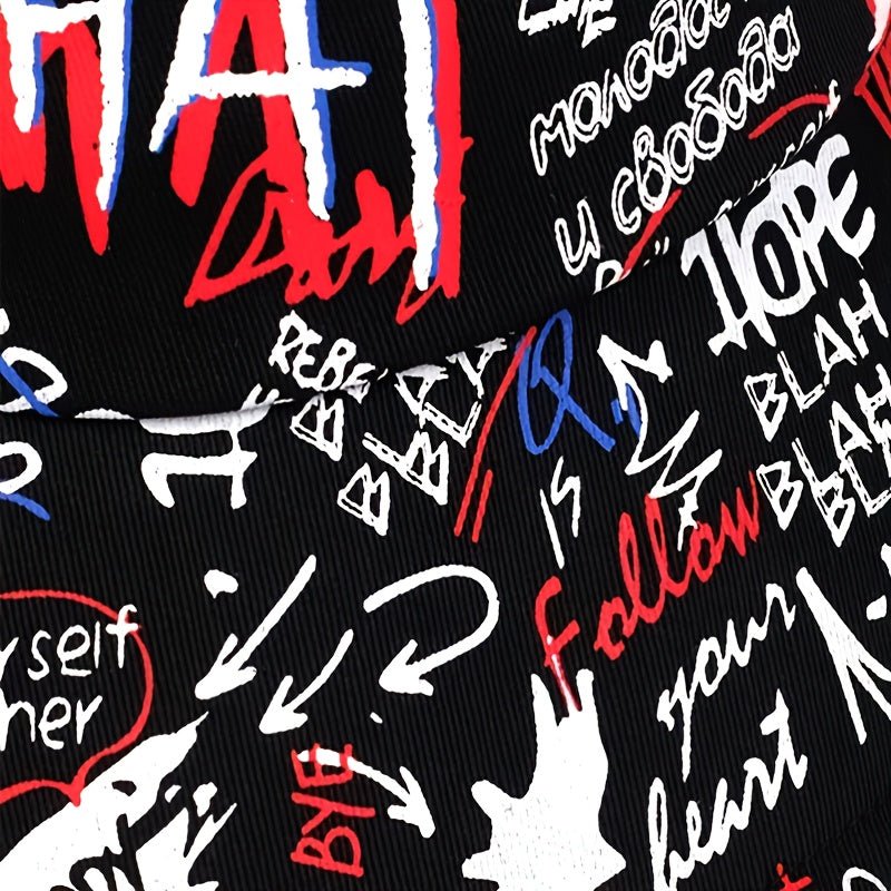 1 Men's "What" Graffiti - Style Bucket Hat - Streetwear Polyester, Hand - Washable, Black with Colorful Typography & Graphics, Perfect for Trendy Outfits - Bako Bako