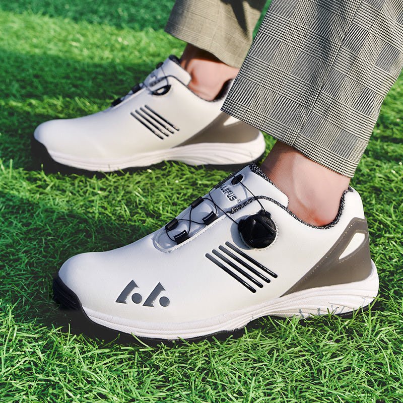 LEFUS Men's High Quality Golf Shoes with Non - Slip Rubber Sole & Swivel Button Closure - All - Weather All - Season Sneakers, Cushioned Insole, White & Black/Gray Athletic Footwear with Traction Tread - Ideal for Golf, Casual & Sp - Bako Bako