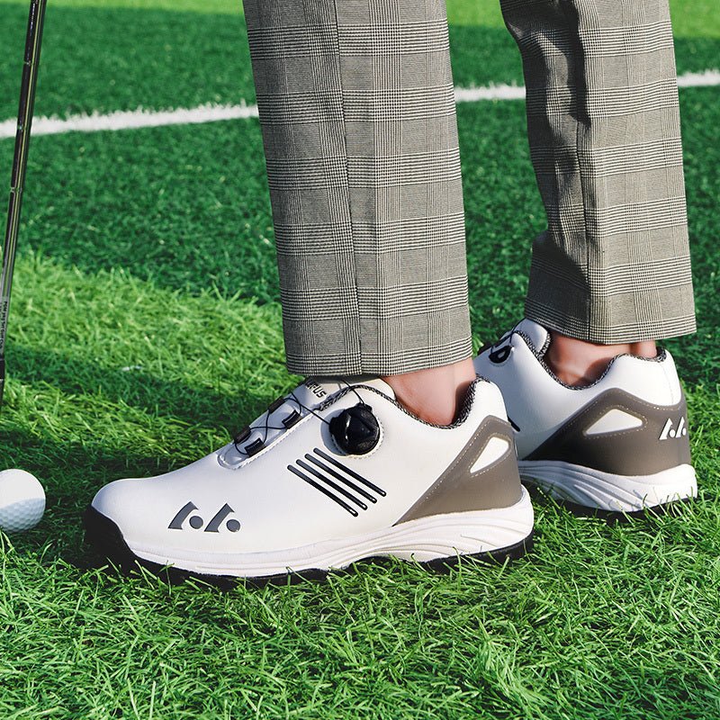 LEFUS Men's High Quality Golf Shoes with Non - Slip Rubber Sole & Swivel Button Closure - All - Weather All - Season Sneakers, Cushioned Insole, White & Black/Gray Athletic Footwear with Traction Tread - Ideal for Golf, Casual & Sp - Bako Bako