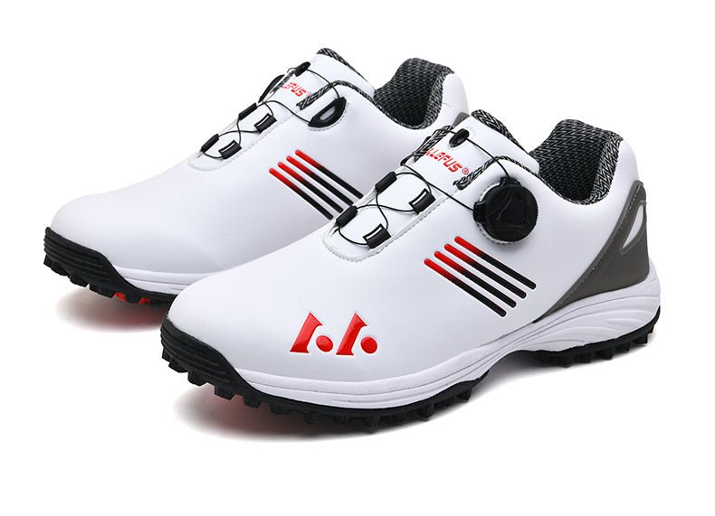 LEFUS Men's High Quality Golf Shoes with Non - Slip Rubber Sole & Swivel Button Closure - All - Weather All - Season Sneakers, Cushioned Insole, White & Black/Gray Athletic Footwear with Traction Tread - Ideal for Golf, Casual & Sp - Bako Bako