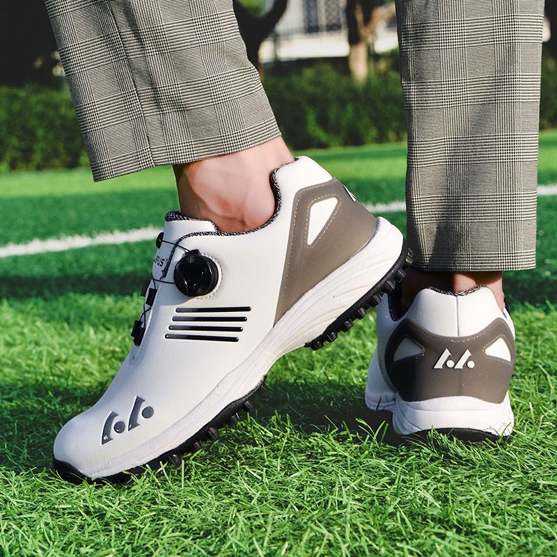 LEFUS Men's High Quality Golf Shoes with Non - Slip Rubber Sole & Swivel Button Closure - All - Weather All - Season Sneakers, Cushioned Insole, White & Black/Gray Athletic Footwear with Traction Tread - Ideal for Golf, Casual & Sp - Bako Bako