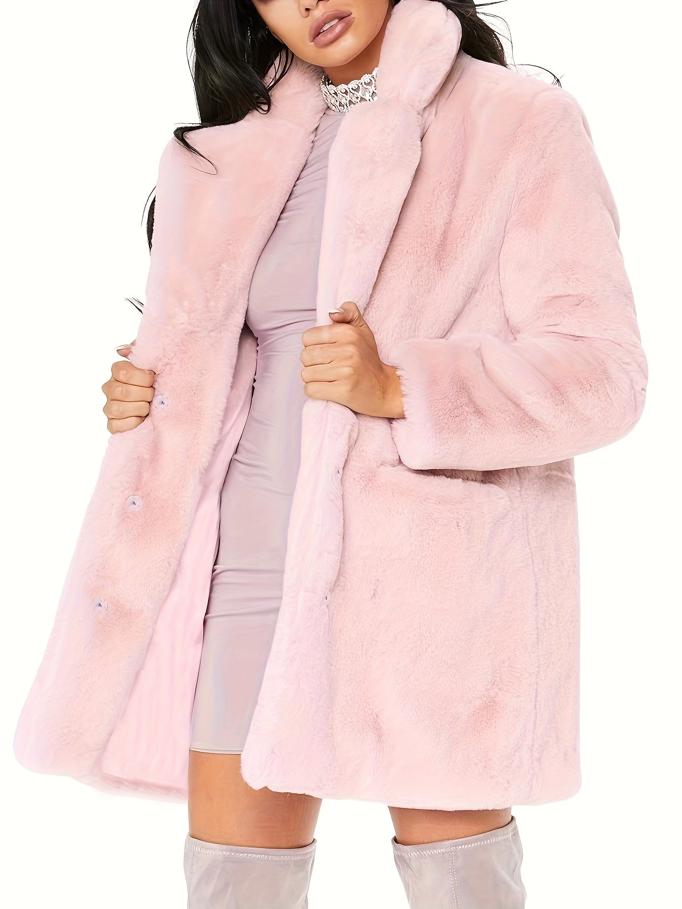 Winter Warm Plush Loose Coat, Casual Long Sleeve Fashion Teddy Outerwear, Women's Clothing - Bako Bako