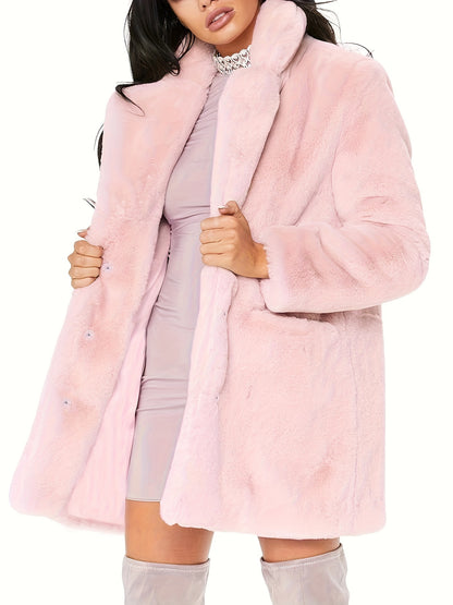 Winter Warm Plush Loose Coat, Casual Long Sleeve Fashion Teddy Outerwear, Women's Clothing - Bako Bako
