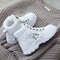 [Warm Fleece - Lined Winter Boots] Warm Fleece - Lined Women's Winter High - Top Boots - Thick Rubber Sole, Lace - Up Casual Style, White & Beige, Perfect for Cold Weather Comfort - Bako Bako