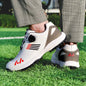 LEFUS Men's High Quality Golf Shoes with Non - Slip Rubber Sole & Swivel Button Closure - All - Weather All - Season Sneakers, Cushioned Insole, White & Black/Gray Athletic Footwear with Traction Tread - Ideal for Golf, Casual & Sp - Bako Bako