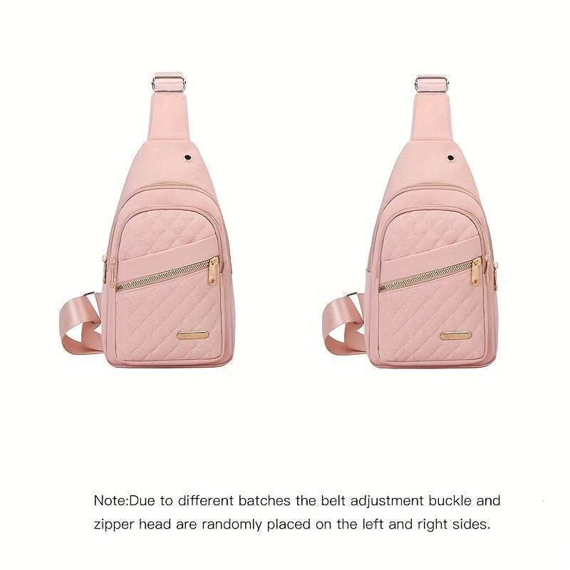 Large Capacity Chest Bag for Women - Adjustable Embroidered Crossbody Bag with Zipper Closure, Polyester Lining, Foldable, and Random Printing - Urban Solid Color Nylon Bag with Comfortable Strap - Bako Bako