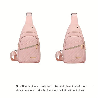 Large Capacity Chest Bag for Women - Adjustable Embroidered Crossbody Bag with Zipper Closure, Polyester Lining, Foldable, and Random Printing - Urban Solid Color Nylon Bag with Comfortable Strap - Bako Bako