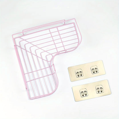 [Cast Iron Shower Shelf] 1pc Cast Iron Corner Shower Shelf - No - Drill Wall Mounted Black Wire Mesh Bathroom Storage Rack for Easy Access & Organization, Perfect for Shampoo, Conditioner, and Soap, Bathroom Storage Solution | - Bako Bako