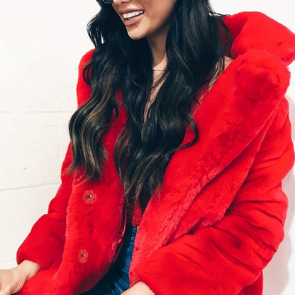 Winter Warm Plush Loose Coat, Casual Long Sleeve Fashion Teddy Outerwear, Women's Clothing - Bako Bako