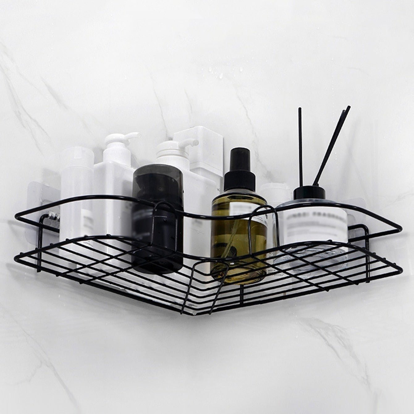 [Cast Iron Shower Shelf] 1pc Cast Iron Corner Shower Shelf - No - Drill Wall Mounted Black Wire Mesh Bathroom Storage Rack for Easy Access & Organization, Perfect for Shampoo, Conditioner, and Soap, Bathroom Storage Solution | - Bako Bako