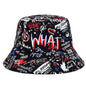 1 Men's "What" Graffiti - Style Bucket Hat - Streetwear Polyester, Hand - Washable, Black with Colorful Typography & Graphics, Perfect for Trendy Outfits - Bako Bako