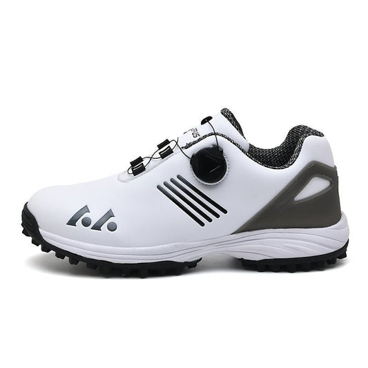 LEFUS Men's High Quality Golf Shoes with Non - Slip Rubber Sole & Swivel Button Closure - All - Weather All - Season Sneakers, Cushioned Insole, White & Black/Gray Athletic Footwear with Traction Tread - Ideal for Golf, Casual & Sp - Bako Bako