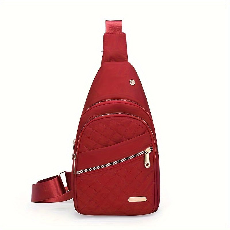 Large Capacity Chest Bag for Women - Adjustable Embroidered Crossbody Bag with Zipper Closure, Polyester Lining, Foldable, and Random Printing - Urban Solid Color Nylon Bag with Comfortable Strap - Bako Bako