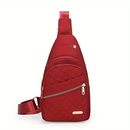 Large Capacity Chest Bag for Women - Adjustable Embroidered Crossbody Bag with Zipper Closure, Polyester Lining, Foldable, and Random Printing - Urban Solid Color Nylon Bag with Comfortable Strap - Bako Bako
