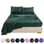 This 4pcs Satin Bed Sheet Set Includes One Fitted Sheet, One Flat Sheet, And Two Pillowcases Without Inserts. The Solid Color Showcases a Simple And Elegant Design That Never Goes Out of Style. Made from Polyester, The Fabric - Bako Bako