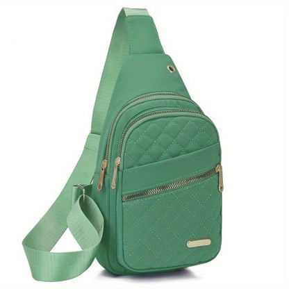 Large Capacity Chest Bag for Women - Adjustable Embroidered Crossbody Bag with Zipper Closure, Polyester Lining, Foldable, and Random Printing - Urban Solid Color Nylon Bag with Comfortable Strap - Bako Bako