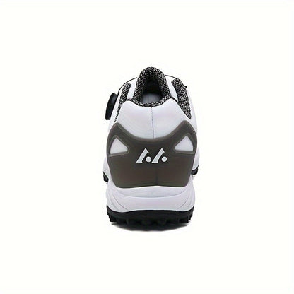 LEFUS Men's High Quality Golf Shoes with Non - Slip Rubber Sole & Swivel Button Closure - All - Weather All - Season Sneakers, Cushioned Insole, White & Black/Gray Athletic Footwear with Traction Tread - Ideal for Golf, Casual & Sp - Bako Bako