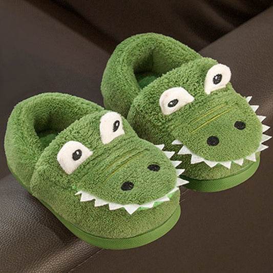 Boys' Dinosaur Slippers with Plush TPR Sole & Alligator/Crocodile Teeth - Warm Winter Indoor/Outdoor, Green & White Low - Top Easy Slip - On for, Cute Dino Footwear for Bedtime & Play - Bako Bako