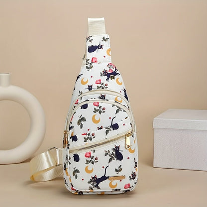 Large Capacity Chest Bag for Women - Adjustable Embroidered Crossbody Bag with Zipper Closure, Polyester Lining, Foldable, and Random Printing - Urban Solid Color Nylon Bag with Comfortable Strap - Bako Bako