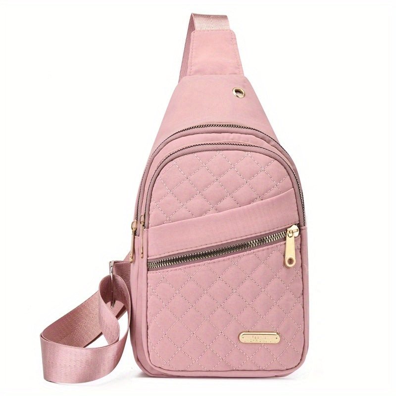 Large Capacity Chest Bag for Women - Adjustable Embroidered Crossbody Bag with Zipper Closure, Polyester Lining, Foldable, and Random Printing - Urban Solid Color Nylon Bag with Comfortable Strap - Bako Bako