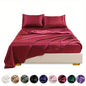 This 4pcs Satin Bed Sheet Set Includes One Fitted Sheet, One Flat Sheet, And Two Pillowcases Without Inserts. The Solid Color Showcases a Simple And Elegant Design That Never Goes Out of Style. Made from Polyester, The Fabric - Bako Bako