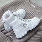 [Warm Fleece - Lined Winter Boots] Warm Fleece - Lined Women's Winter High - Top Boots - Thick Rubber Sole, Lace - Up Casual Style, White & Beige, Perfect for Cold Weather Comfort - Bako Bako