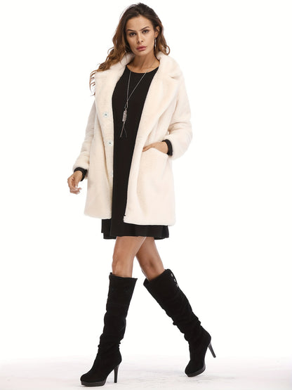 Winter Warm Plush Loose Coat, Casual Long Sleeve Fashion Teddy Outerwear, Women's Clothing - Bako Bako